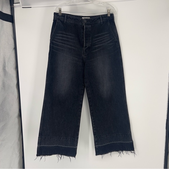 Moussy Vintage Elba Center Press Black Wide Leg Crop Designer Denim Jeans 30 - Picture 3 of 11